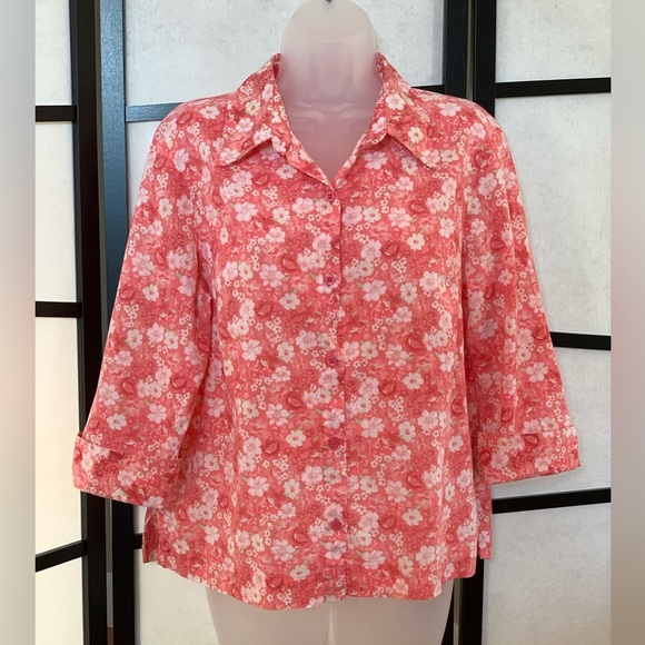 Emma James Tops - Emma James 3/4 Sleeve Pink Floral Print Button Up Blouse - lightweight Size 12